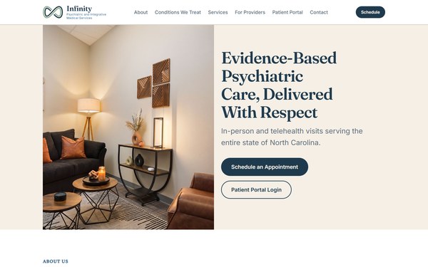 Infinity Psychiatric and Integrative Medical Services website homepage